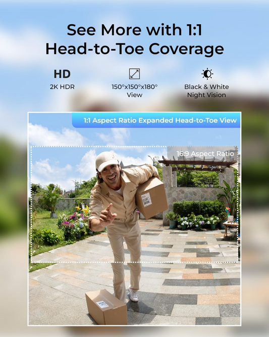 Sonnette vidéo Reolink (à piles) Sonnette intelligente 2K double bande Wi-Fi avec vue 1:1 de la tête aux pieds