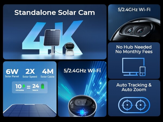 Reolink Argus Track - 4K Dual-Lens Wi-Fi Solar/Battery Camera with Auto-Zoom Tracking